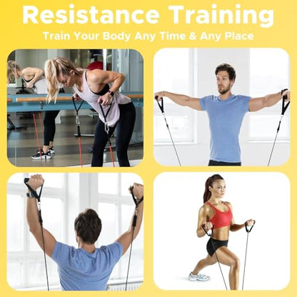 Stretch 11Pcs Resistance Bands Set for Exercise, Stretching and Workout Toning Tube Kit with Foam Handles, Door Anchor, Ankle Strap and Carry Bag for Men, Women