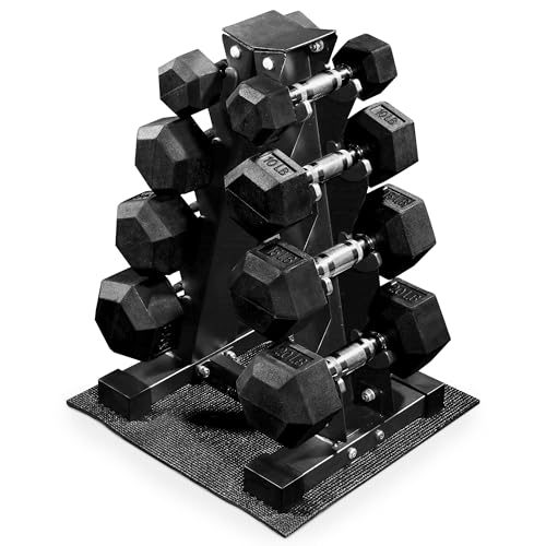 BalanceFrom Rubber Coated Hex Dumbbell Weight Set with Storage Rack, 100LB or 150LB or 200LB Set, 5-20 lbs or 5-25 lbs or 10-30 lbs Pairs - style: 100LB Set with Rack