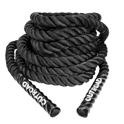Heavy Battle Ropes 1.5 inch 30 ft- Polyester Workout Rope Full Body Workout Equipment for Crossfit Training, Home Gym or Fitness Exercise, Building Muscle, Black…