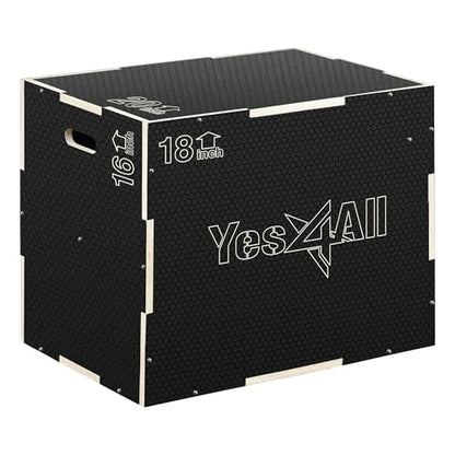 Yes4All 3 in 1 Non-Slip Wooden Plyo Box, Step Up Box for Workout, Plyometric Jump Box for Skipping, Jumping, Lunges, Squats, Dips - color: A. Black, style: 20" x 18" x 16"