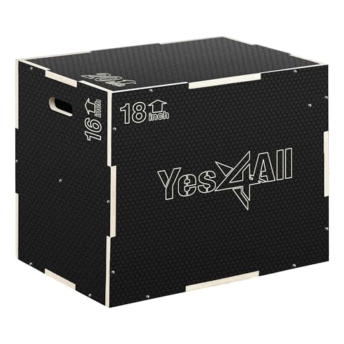 Yes4All 3 in 1 Non-Slip Wooden Plyo Box, Step Up Box for Workout, Plyometric Jump Box for Skipping, Jumping, Lunges, Squats, Dips - color: A. Black, style: 20" x 18" x 16"
