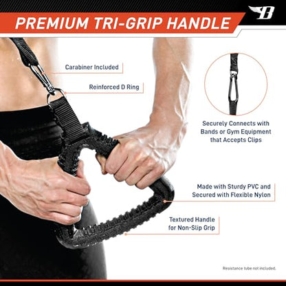 Tri-Grip Single Handle with Carabiner Clip Workout Resistance Tube Accessory BBTG-005, 2.50 x 7.00 x 8.00 inches