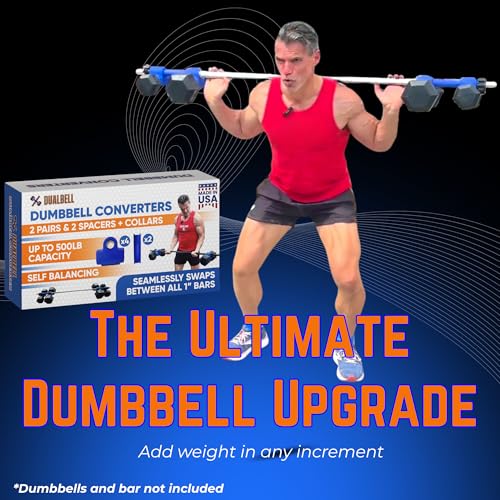 Dumbbell Converter- for 1" bars Superset Dumbbell to Barbell Adapters- hold up to 500lbs- Converts dumbbells for use on 1" diameter barbell - color: Blue Superset w/green weight collars (for standard 1" bar)