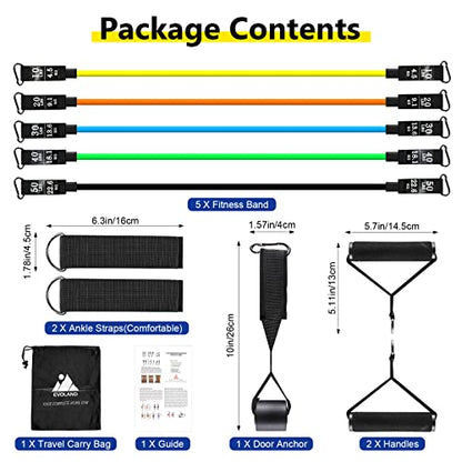Resistance Bands Set (12pcs), Workout Bands with Handles, Door Anchor, Ankle Straps and Carry Bag, Exercise Bands for Shape Body and Home Workouts