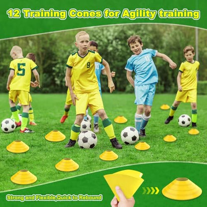 Soccer Goal, 12×6 ft /16×7 ft Portable Soccer Goals Net for Backyard, Quick Setup Training Equipment with 1 Carry Bag, 4 Ground Nails, 12 Training Cones