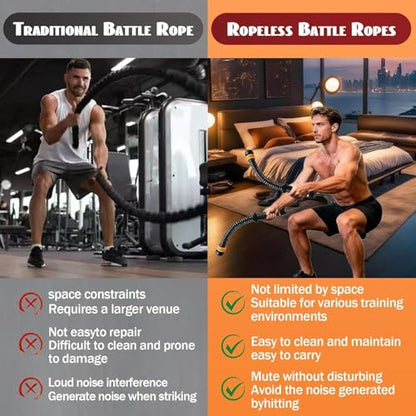 Portable Weighted Ropeless Battle Ropes, Adjustable Cordless Battle Rope Non-Slip Handle with Storage Bag for Home Gym, Fitness Equipment for Women Men HIIT Cardio Strength Training