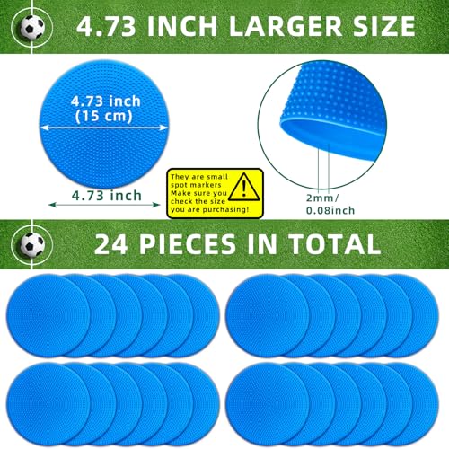Poly Spot Markers 4 inch/9 inch Non-Slip Rubber Agility Training Markers Floor Dots Flat Field Cones for Football, Soccer, Basketball, School Exercise Drills, Dance Practice - style: 4.73 inch 24 Pcs Blue (TPE)