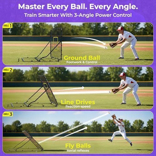 Baseball Rebounder Net 4 x 4.5 ft, Pitch Back Net with 3 Adjustable Angles, Heavy-Duty Steel Frame, 36-Ply Net, Stable Training Net for Baseball, Volleyball, Softball Fielding Practice