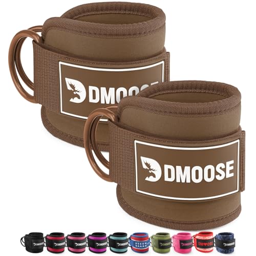 DMoose Fitness Ankle Strap for Cable Machine - One Size Fit with Premium Padding Cuffs, Ankle Bands for Working Out, Booty Workouts, Leg Extension, Hip Abductors, Kickbacks & Lower Body Exercises - color: Cocoa Brown - Pair