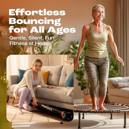 MXL FIT Bounce PRO Bungee Rebounder - Premium Indoor Mini Trampoline for Adults, Silent Low-Impact Bounce, Half-Folding with Foldable Steel Legs & Carry Bag - 40 in, 400lb