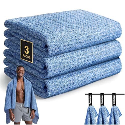 Camping Towels Quick Dry Sweat Towels for Gym, Absorbent Fast Drying Lightweight 27 inch X 55 inch Negative Ions Odorless Gym Towels for Men & Women,Yoga Sports Travel Outdoor (Large Blue)