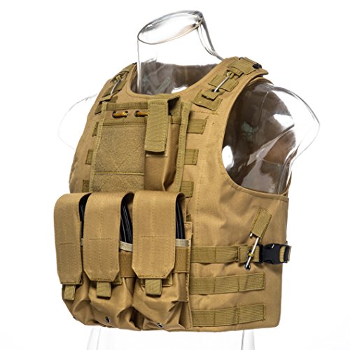 Trainning Tactical Airsoft Paintball Combat Swat Assault Army Shooting Hunting Outdoor Molle Police Vest - color: Tan-a