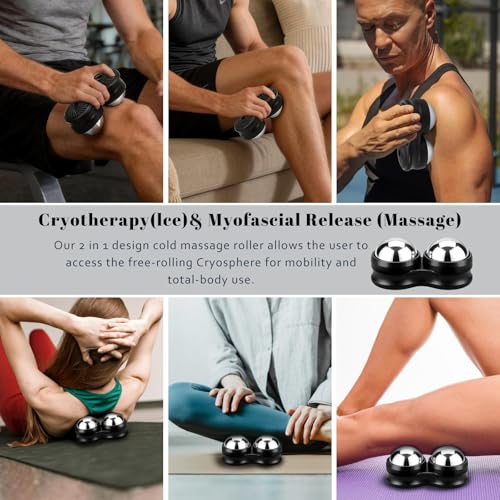ideayard Stainless Steel Massage Roller Double Ball - Ice Therapy Muscle Pain Relief, Sore Muscles, and Tension Relief Cold & Hot Therapy Back, Shoulder, Leg, Calf Muscle Fascia Release Tool - color: Black