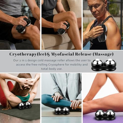 ideayard Stainless Steel Massage Roller Double Ball - Ice Therapy Muscle Pain Relief, Sore Muscles, and Tension Relief Cold & Hot Therapy Back, Shoulder, Leg, Calf Muscle Fascia Release Tool - color: Black