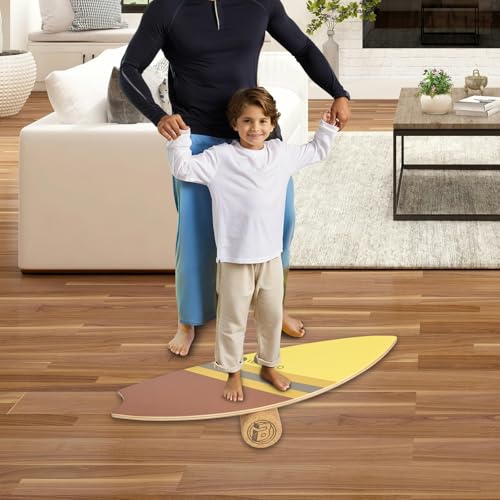 Balance Board Trainer with Rollers | 10-Layer Premium Wooden Wobble Board for Core Strength, Stability & Fitness | Non-Slip Yoga, Surf, Skate & Home Training Board