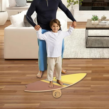 Balance Board Trainer with Rollers | 10-Layer Premium Wooden Wobble Board for Core Strength, Stability & Fitness | Non-Slip Yoga, Surf, Skate & Home Training Board