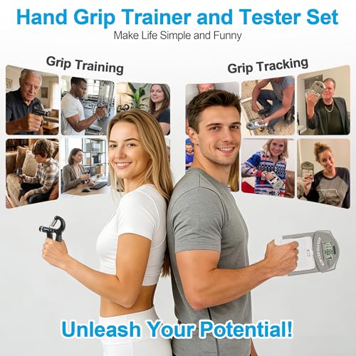 Grip Strength Tester Trainer - Dynamometer Handgrip Measurer Meter, Handheld Strengthener Exerciser for Sports, School, and Home Use