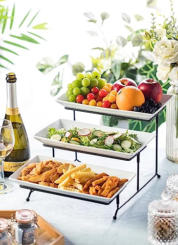LYEOBOH 3 Tier Serving Tray, Tiered Serving Tray, Platters for Food Display - color: Black, style: 12inch Rectangle platter