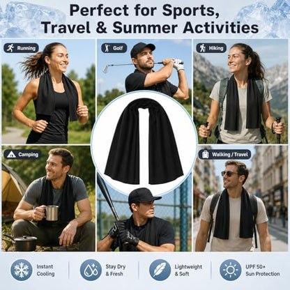 Black Cooling Towel for Neck and Face, 43.3 x 15.7 in - color: Black