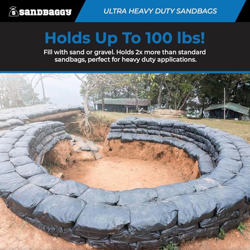 Sandbaggy Heavy Duty Black Sandbags – 14x26 in Empty Poly Bags w/ 4000 HR UV Protection – Ultra-Tough Sand Bags for Flooding, Construction & Barriers – Military Grade (5)