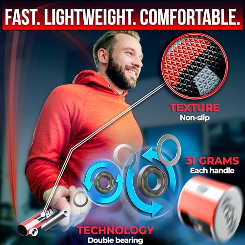 BARACUS Jump rope for women, men, kids | gym accessories for women | at home workout equipment | pesas para ejercicios en casa – Professional Speed Rope with Knurled Aluminum Handles & Hard Case