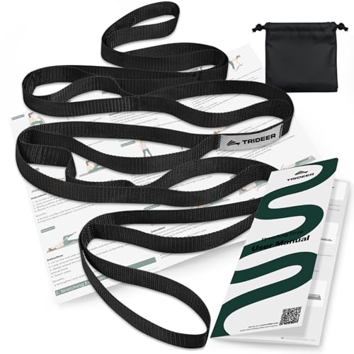 Trideer Stretching Strap with Loops & Leg Lifter, Non-Elastic PT-Style Physical Therapy Strap for Knee Replacement Rehab, Hamstring, Calf & Back Stretcher Mobility, Hip, Shoulder & Yoga