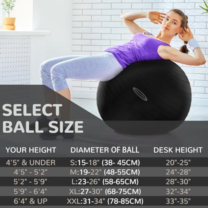 Fitvids Anti-Burst and Slip Resistant Exercise Ball Yoga Ball Fitness Ball Birthing Ball with Quick Pump - color: Black, size: L(23-26in/58-65cm)