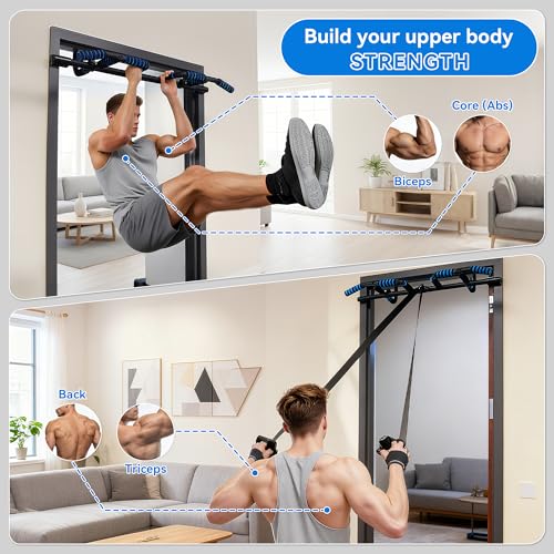 2026 Multifunctional Pull Up Bar for Doorway – US Patented Design, Foldable, No Drilling or Slipping, Multi-Grip Bar with Resistance Band Hooks, Commercial Alloy Steel, Large PVC Pads, 440 lbs Capacity
