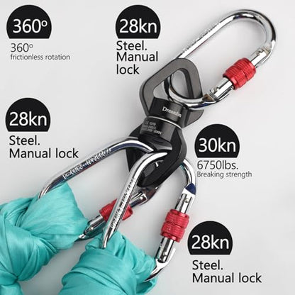 Aerial Silks Hardware Kit 30 KN Swing Swivel Aerial Yoga Hammock Rigging Aluminum Swivel Aerial Hoop Lyra Rotational Device Hanging Accessory - color: Black set 2