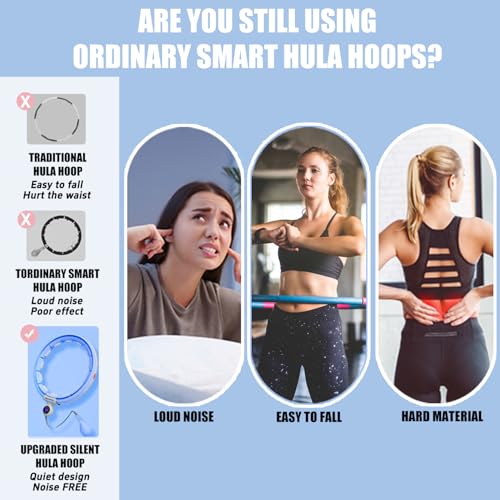 U5 Smart Weighted Hula Hoop with Counter, Waist Trimmer & Wash Bag –16 Knots, 28"–46" Adjustable Infinity Hoop Plus Size, Quiet Rubberized Wheels, Abdominal Toner - color: Blue + Waist Trimmer
