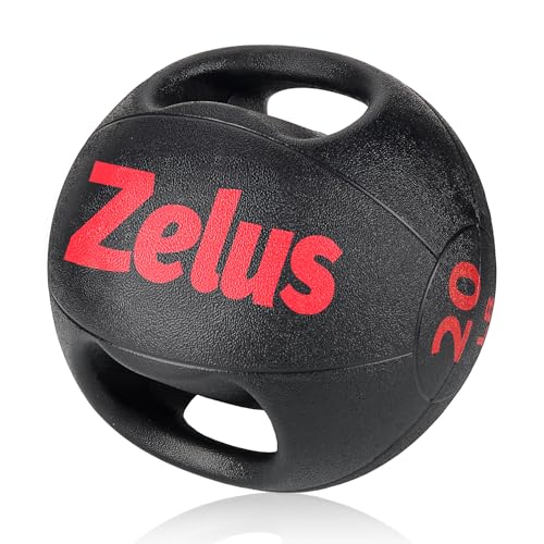 ZELUS Medicine Ball with Dual Grip| 10/20 lbs Exercise Ball |Weight Ball with Handles| Textured Grip Exercise Ball |Strength Training| Core Workouts