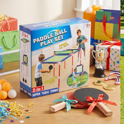 Portable Trampoline Table Tennis Game Set 57 x 30 x 30 Inches Foldable Tennis Table Set Includes 2 Paddles 6 Balls Paddle Games for Indoor Outdoor Beach Game Room