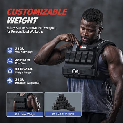ZELUS Weighted Vest Men, 23lbs/36lbs/45lbs Adjustable Weight Vest - size: 45LB