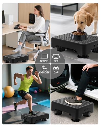 Adjustable Step Stool for Adults, Bed Step Stools, 600 LBS Capacity Safety Wide Step Platform, Indoor and Outdoor Steps for Seniors, Non-Slip Stepping Stool Elderly Assistance, Black