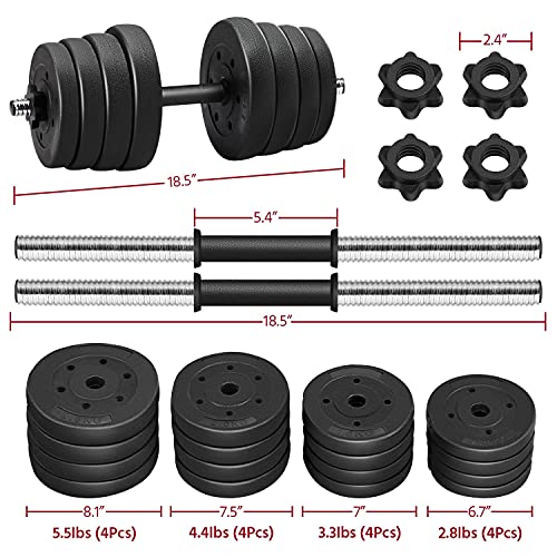 Yaheetech 66LB Weight Dumbbell Set Fitness Adjustable Cap Gym/Home Barbell Plates Body Workout for Women Men Strength Training Black