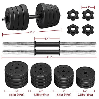 Yaheetech 66LB Weight Dumbbell Set Fitness Adjustable Cap Gym/Home Barbell Plates Body Workout for Women Men Strength Training Black