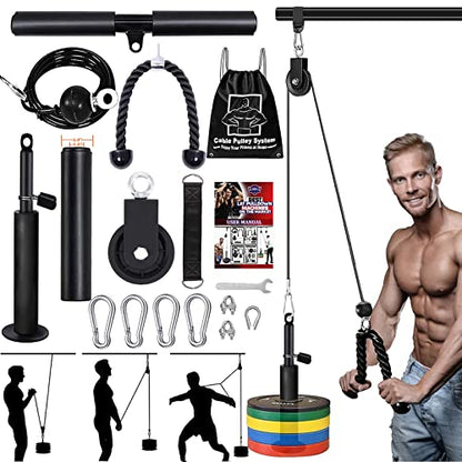 LAT Pulley System for Home Gym – Strength Training Fitness Equipment Cable Machine for Triceps, Biceps, Back & Shoulder Workouts - color: Cable + Adapter