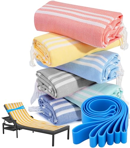 Genovega 6 Packs Turkish Beach Towel Pool Swim Towels Set Bulk Soft Extra Large Sand Free Quick Dry Thin Lightweight Travel Essentials Cruise Accessories Camping Must Haves Clearance Oversized Stripe - color: 6 Mixed Color Stripe