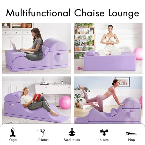 Convertible Yoga Chair for Adults, Ergonomic Foam Lounge with Lumbar Pillow, Washable Cover, Side Pocket, No Assembly Needed – Great for Exercise, Stretching & Relaxation Purple - color: Purple