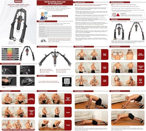Twister Arm Trainer, 3 in 1 Hydraulic Power Chest Workout Equipment with Ab Roller Wheels and Hooks, Adjustable 22-440lbs Arm Trainer for Men Women, Home Gym Equipment for Full Body Strength Training - color: red