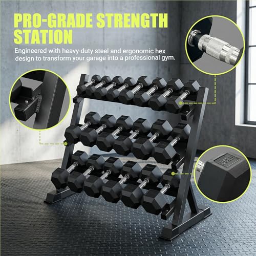 Rubber Coated Dumbbells with Storage Rack 350/450/550 LBS - Free Weights Dumbbell Set for Home Gym Equipment Exercise & Fitness Dumbbells for Strength Training