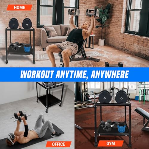Large Compact Dumbbell Rack & Dumbbell Stand W/Storage Tray—Heavy-Duty Weight Rack Folds Flat for Easy Storage & 150 LB Capacity of Dumbbell Rack ; Use Expandable Dumbbells for Home Gym