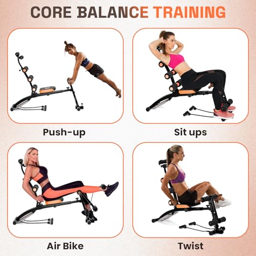 6 in 1 Ab Machine for Home Gym, Multi-Functional Adjustable Workout Bench with Leg Extension, 360° Twisting Seat, Pedal, Ab Crunch Machine for Total Body Workout