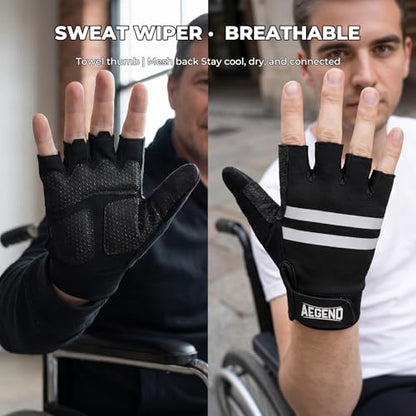 Aegend Wheelchair Gloves, Anti-Slip & Wear-Resistant Half-Finger Design, Breathable & Shock-Absorbent, Ideal for Manual Wheelchair Users, Fitness and Cycling Black - size: Medium