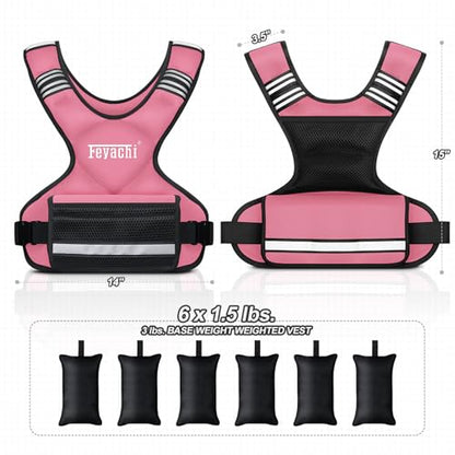 Feyachi Adjustable Weighted Vest, 3-32lb Vest with 6 Ironsand weights - color: Pink, size: 3-12 lbs