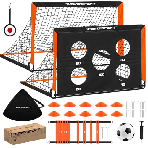 2 Pack Kids Soccer Goals for Backyard Set, 4x3 ft Pop Up Soccer Goal - color: Black Orange