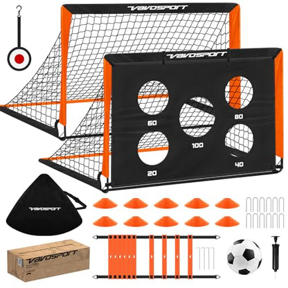 2 Pack Kids Soccer Goals for Backyard Set, 4x3 ft Pop Up Soccer Goal - color: Black Orange