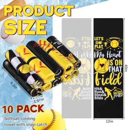10 Pack Softball Cooling Towel with Buckle for Neck and Face 40" x 12" Summer Quick Dry Soft Breathable Chilly Ice Towel for Yoga, Sport, Workout, Gym, Camping, Softball Gifts Player Team Gift