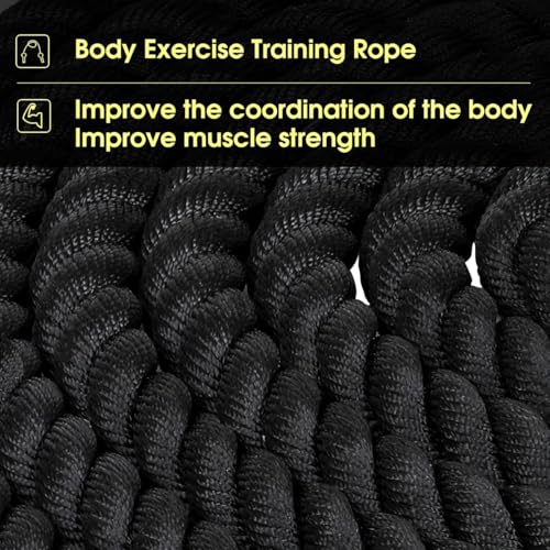 Heavy Battle Ropes 1.5 inch 30 ft- Polyester Workout Rope Full Body Workout Equipment for Crossfit Training, Home Gym or Fitness Exercise, Building Muscle, Black…