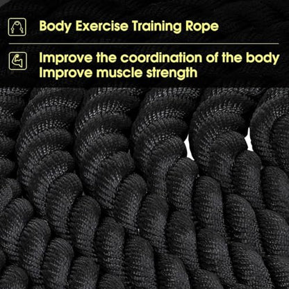 Heavy Battle Ropes 1.5 inch 30 ft- Polyester Workout Rope Full Body Workout Equipment for Crossfit Training, Home Gym or Fitness Exercise, Building Muscle, Black…